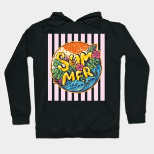 Tropical Summer - Pink Stripes on Hoodie